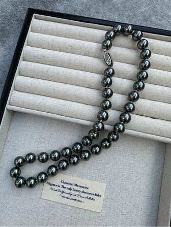 1pc 925 Sterling Silver 10mm Tahitian Black Pearl & MOP Necklace, Luxury Minimalist Necklace For Women, Gift For Party, Vacation, Birthday