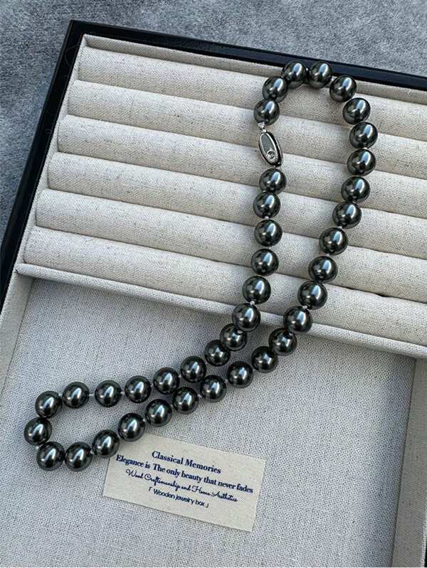 1pc 925 Sterling Silver 10mm Tahitian Black Pearl & MOP Necklace, Luxury Minimalist Necklace For Women, Gift For Party, Vacation, Birthday