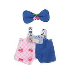 Latzhosen-Set mit Haarzubehör, Umhängetasche, Schuhe (ohne Plüschpuppe, nur Kleidung und Accessoires)