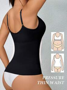 女士塑身衣吊带背心无袖舒适外套束腰紧身衣 - 黑色 - 查看 2