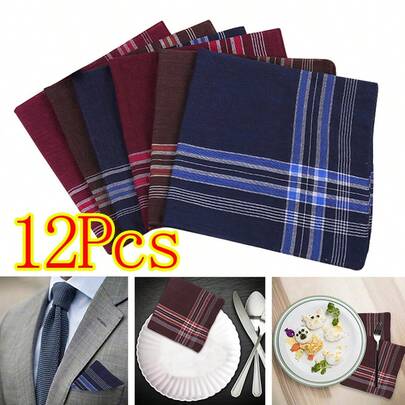 12Pcs Cotton Mens Handkerchiefs Hanky Pocket Square Classic Hankie Set Vintage