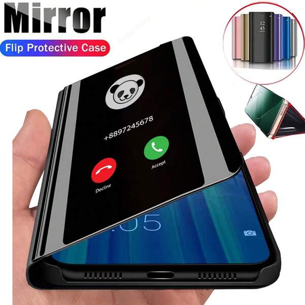 Hadaasi 1pc Black Flip-Cover Luxury Electroplated Glossy Folding Stand Leather Case, Creative Stylish Scratch-Resistant Protective Phone Cover For Samsung Galaxy S25Ultra/S25Plus/S25/S25Edge/S24Ultra/S24Plus/S24/S23Ultra/S23Plus/S23/S22Ultra/A17/A07 And Apple 17pro/17promax/17Air/17/16E And Honor 400/400Pro/400Lite