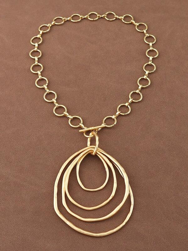 1 Piece Fashion Matte Gold/Silver Color Asymmetrical Open Hollow Square Shape Pendant Chunky Chain Statement Necklace Suitable For Women's Daily Wear 18"+2" Extend Chain