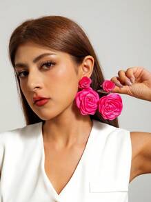 imoli 1 Pair Minimalist Versatile Spring/Summer Polyester Floral Pendant Earrings, Elegant & Romantic, Suitable For Daily Wear And Any Occasion, Perfect Gift