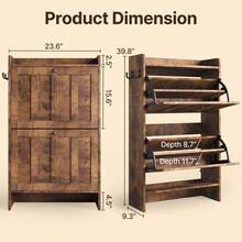 Shoe Organizer Storage Cabinet With 2 Flip Drawers,  2 Levels Of Shoe Storage,  Anti-Tip Device, With Side Hooks,Space-Saving For Hallway, For Entryway - 復古色 - 查看 5