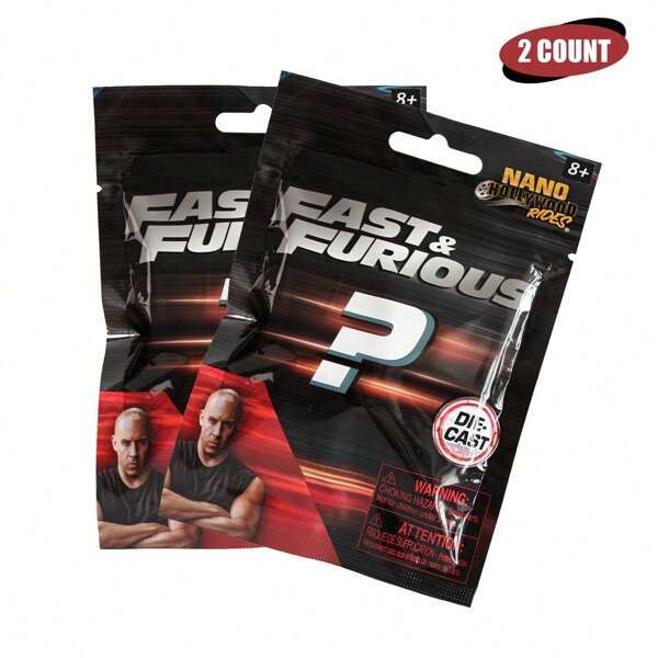 Burago Paquete de 2 autos a escala Nano de Rápido y Furioso (4 cm) - Coleccionables de bolsa ciega misterio 1 de 12 autos de juguete Nano detallados hechos de metal (4 cm) para fanáticos y coleccionistas, edición exclusiva de las películas