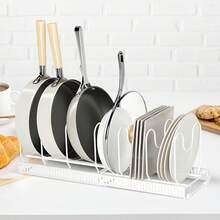 Expandable Pot Lid Organizer Rack Kitchen Pot Pan Holder With 7 Adjustable Compartments - White - View 3