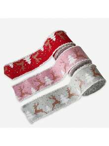 1 pieza Cinta navideña nueva, cinta de tejido, cinta de cáñamo, cinta decorativa navideña a cuadros con borde blanco