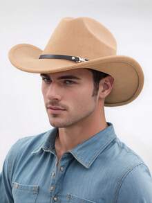 1 件装 男女款西部牛仔帽 经典卷边软呢帽 带扣腰带 - 牛仔禮帽 - 查看 7