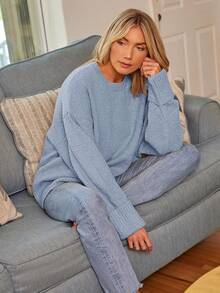 Women's Oversized Sweaters Fuzzy Chunky Warm Pullover Sweater/Vacation Outfits Women/Valentine Outfits For Women - Dusty Blue - View 2