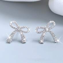 Bow Earrings For Women  Sparkly Rhinestone Chain Tassel Earrings Cute Ribbon Stud Earring Daily Party Jewerly Gifts Christmas Stocking Stuffers - B5: khuyên tai nơ đen - Xem 10