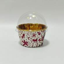 Cakegiugiu 圣诞图案蛋糕杯，50 个带盖一次性纸杯蛋糕杯，带盖一次性松饼杯，耐热光面纸杯蛋糕衬垫，松饼模具，非常适合圣诞节（两种配置，带或不带） - 白色 - 查看 5