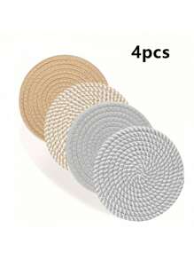 Round Woven Cup Mat & Holder Combo, Heat Insulation Pad, Thicken Design