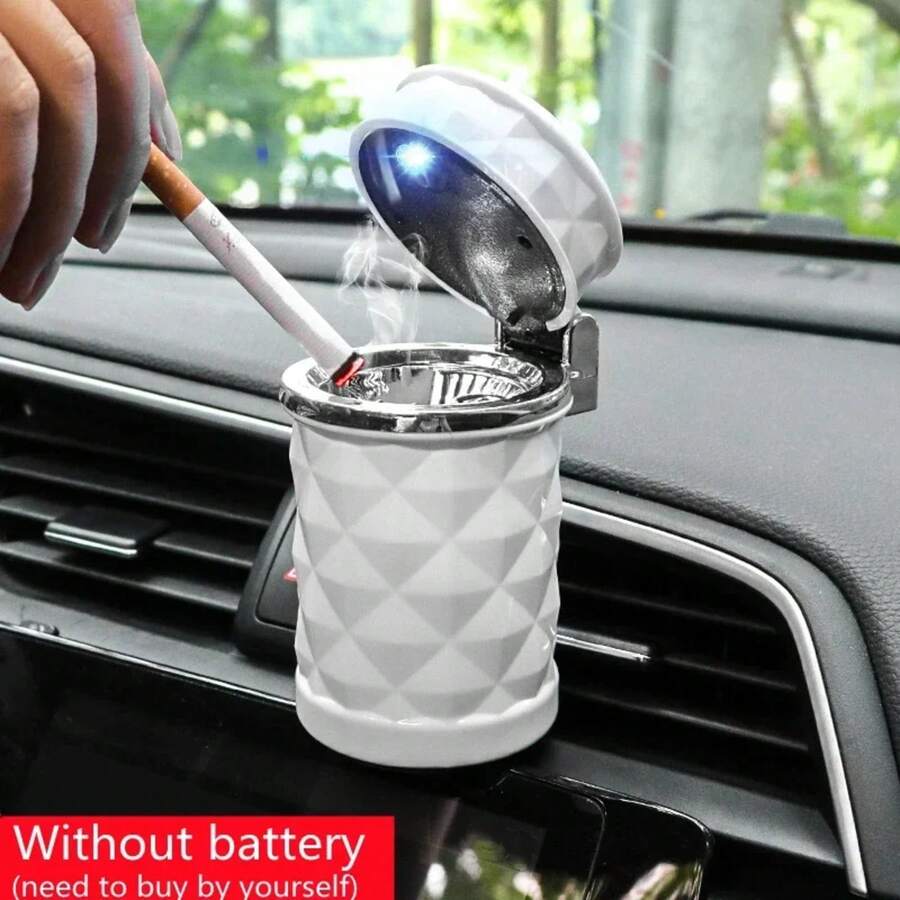 Cenicero de aleación con luz LED, taza de aluminio, Cenicero de coche sin humo, retardante de llama, piezas de automóvil, cinturón Cenicero Universal portátil para coche LSWO - Blanco - Ver 1