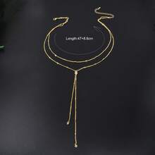 Rhinestone Decor Double Layer Long Chain Y-Lariat Fringe Necklace Fashion  Jewelry