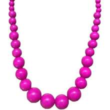 Women Bib NecklacesHot Pink Beaded Necklace For Women Men Colorful Bib Big Chunky Large Wooden Round Beads Strand Necklaces Costume Statement Wedding Jewelry Giftfor Girls - 亮粉紅色 - 查看 1
