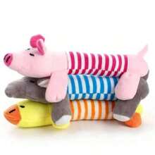 Plush Squeaky Dog Chew Toy - Durable, Soft, And Bite-Resistant Stuffed Animal In Pink & Gray/Blue Stripes - Ideal For All Aggressive Chewers, Small To Large Breeds, Dog Toys For Aggressive Chewers