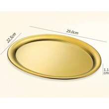 1pc Minimalist Stainless Steel Oval Tray, Serving Platter For Bread, Desserts, Coffee Cups In Cafe