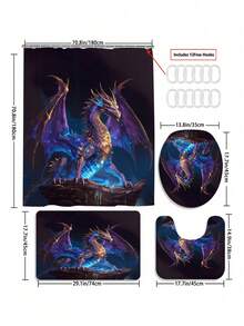4pcs Purple Dragon Shower Curtain Sets With Rugs, Purple Dragon Bathroom Shower Curtain Set With Rugs, Toilet Lid Cover And Bath Mat, Modern Bathroom Decor With Bath Mats And 12 Plastic Hooks - Nhiều màu - Xem 2