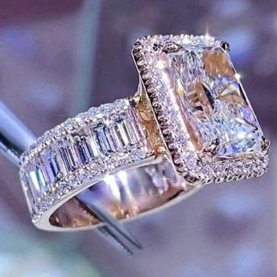 1 件女士订婚戒指，时尚奢华合金锆石装饰戒指，适合订婚、婚礼、周年纪念、派对、珠宝、情人节、生日礼物