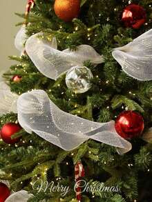 Christmas Tree Decorations Ribbons, Christmas Creative DIY Scene Decor PP Net Bow Hanging Accessories, Suitable For Christmas Tree Decoration, Gift Packaging, Flower Packaging