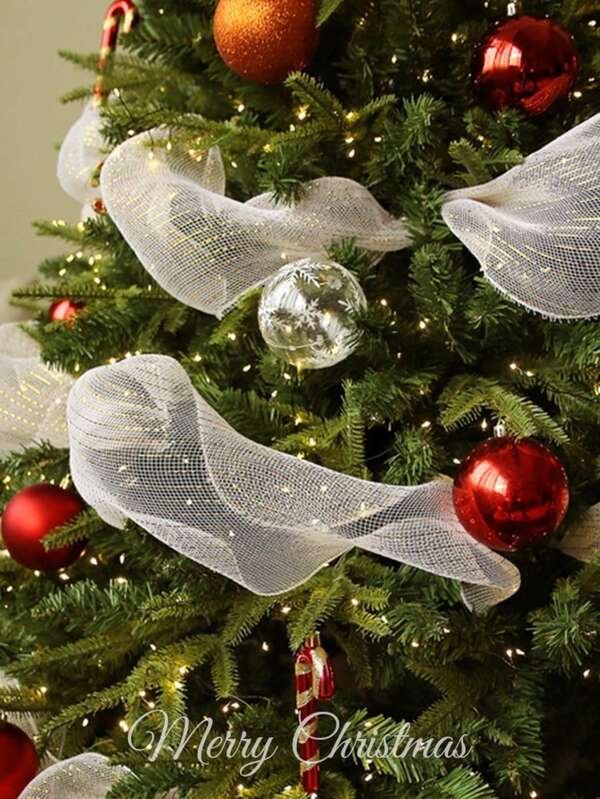Christmas Tree Decorations Ribbons, Christmas Creative DIY Scene Decor PP Net Bow Hanging Accessories, Suitable For Christmas Tree Decoration, Gift Packaging, Flower Packaging