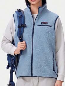 CAMEL CROWN 户外抓绒背心秋冬时尚新款保暖内搭夹克 - 霧灰藍 - 查看 2