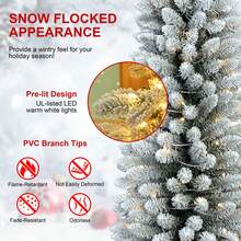 6ft Flocked Pencil Christmas Tree With 358 PVC Branch Tips, Pre Lit Tall Skinny Christmas Tree With 150 Lights, Slim Artificial Christmas Tree With Metal Base, Premium Hinged Xmas Tree For Holiday Christmas Decorations Home Christmas Gifts Christmas Decor - 查看 6