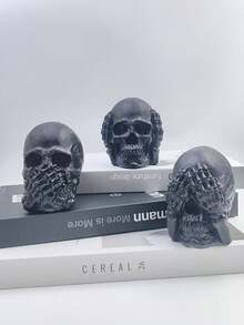 1 Stück Harz Drei Weise Schädel Statue, Halloween Horror Thema Dekoration, Sehe kein Böses, Höre kein Böses, Sage kein Böses Schädel Figur, geeignet für Wohnzimmer Schreibtisch Heimdekoration, Halloween Party Requisite, Innen-/Außenbereich Schreibtisch, Eingangsbereich, Büro, Schlafzimmer Dekoratives Kunstwerk