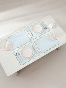 4pcs, Modern Solid Color Placemat Weaving Texture Composite Backing Scalloped Embroidery Edges Heat-Resistant Table Mat