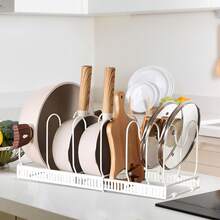 Expandable Pot Lid Organizer Rack Kitchen Pot Pan Holder With 7 Adjustable Compartments - White - View 9
