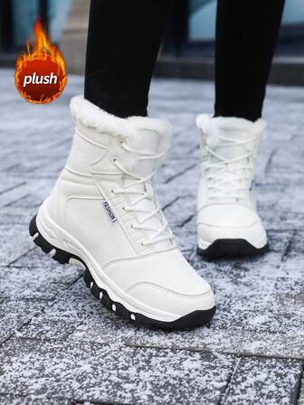 女雪地靴2025秋冬新款系带高帮真皮马靴女青年时尚厚底增高菱格纹牛皮拼接多色百搭工作靴舒适人造毛内里保暖加厚户外运动鞋户外度假旅行舒适平底防滑耐磨简约户外防寒保暖隔热黑色短靴日常街头潮休闲办公室通勤鞋女黑色高帮平底鞋