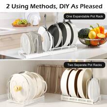 7-Section Expandable Pot Lid Rack - Adjustable Kitchen Organizer For Pans & Covers - White - View 7