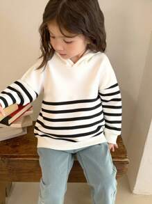 Dazy Kids 少女秋冬连帽条纹卫衣 - 黑與白 - 查看 3