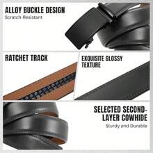 WOTOW 2 Pack Men's Ratchet Leather Belts Adjustable Buckle Belts Ideal For Father's Day Birthday Valentine's Day