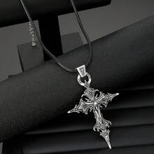 1pc Fashionable Gothic Nail Cross Skull Pendant Necklace, Halloween Necklace - Antique Silver - View 9