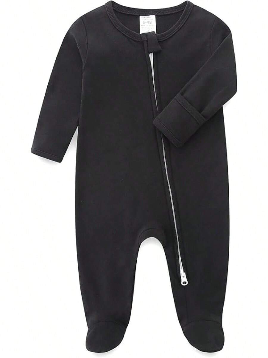 Organic Cotton Long Sleeve Zipper Footie 0~12MHalloween Christmas New Year - 黑色 - 查看 1