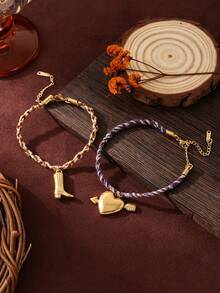 1 件夏季时尚精致不锈钢波西米亚爱情太阳四叶草多巴胺手链，展现魅力和个性化，适合女性日常穿衣装饰、海滩度假派对、音乐节。