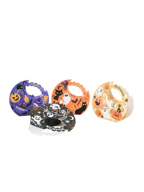 4 piezas Caja de dulces con forma de luna sostenida con la mano con temática de Halloween, caja de papel para empaquetar pasteles, cajas de dulces y galletas