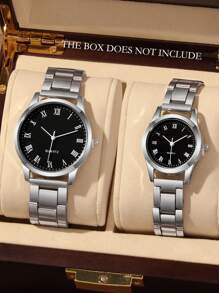 2pcs Fashionable Business Casual Men's And Women's Versatile Round Face Steel Strip Quartz Watch, Couple Gift Set; Suitable For Holidays And Daily Wear By Couples