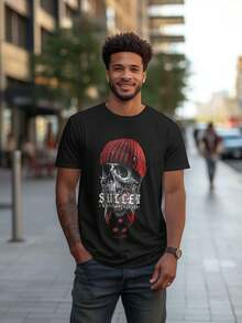 Sullen Art Collective Graphic T-Shirt For Men - Urban Style With Skull And Red Hat, Loose Fit In Heavy Cotton For Concerts, Festivals And Casual Wear - Printed And Shipped From The USAUU., Autumn And Winter Clothing, Medium Elastic Fabric, Durable Material, Streetwear Fashion, Urban Style - 黑色 - 查看 7