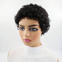 1 Tóc giả ngắn xoăn kiểu Elf, đường chân tóc đã được tỉa sẵn với tóc con, 100% tóc thật, Tóc giả ngắn xoăn kiểu Afro Kinky mới năm 2025, tóc Remy Brazil, mật độ 150%, Tóc giả ngắn kiểu Elf sóng nước, đội trong 3 giây, dệt máy hoàn toàn, màu đen tự nhiên, cỡ mũ trung bình, phù hợp với chu vi đầu 22,5 inch, thích hợp cho tiệc sinh nhật/du lịch, đang khuyến mãi - màu đen - Xem 3