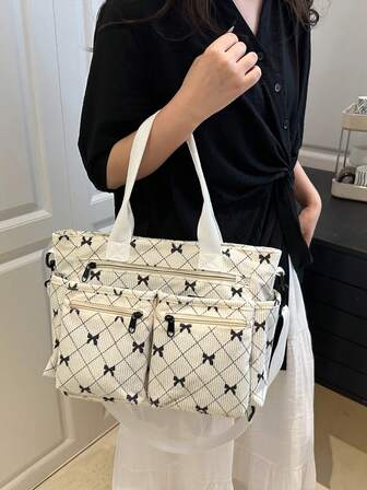 Fashionable Minimalist Large Capacity Multi-Pocket Shoulder Tote Bag, Suitable For School, Work, Travel And Business, Can Be Worn Crossbody