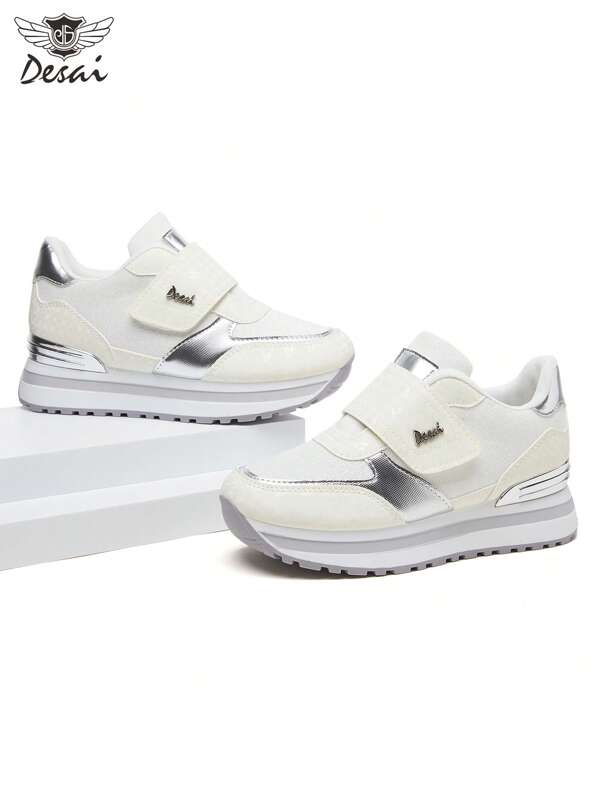 DESAI Damen Sneaker mit weicher Sohle und erhöhter Höhe, modisch bequeme leichte Outdoor-Schuhe, neue glänzende Mesh-Damenschuhe, atmungsaktiv für den täglichen Gebrauch, Outdoor, Freizeitschuhe