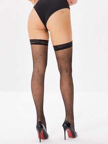 1 Pair Women's Summer Polka Dot Thigh High Lace Sheer Stockings, Non-Slip Thin Transparent Sexy Over-The-Knee Black Tights Christmas Gift - 36-39 - View 4