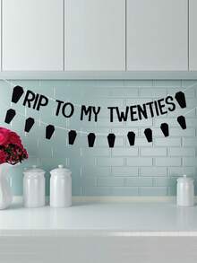1 Set Halloween Glitter Coffin RIP To My 20s Banner, Suitable For Halloween Party, Birthday Party Decoration - Black - View 4