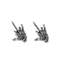 1 Pair Halloween Skull Hand Earrings Middle Finger Funny Exaggerated Earrings Punk Style Accessories - Silver - View 5