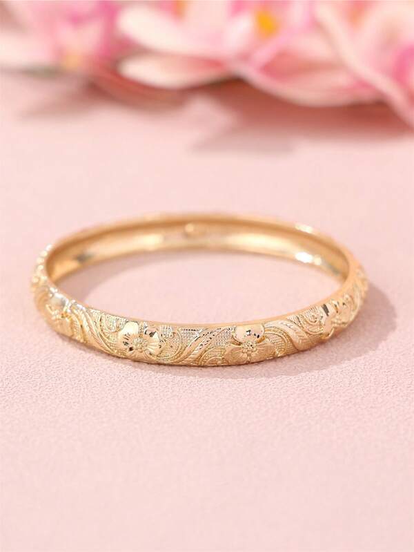 1 Stück Metallarmreif mit geschnitzter Palmenblume, Geschenk für Frauen, geeignet für Hochzeit, Party, Alltag (Der Armreif ist relativ locker, bitte beachten Sie das)