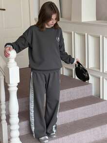 DAZY Tween Girl Round Neck Printed Knit 2 Pieces Set, Fall - Grey - View 4
