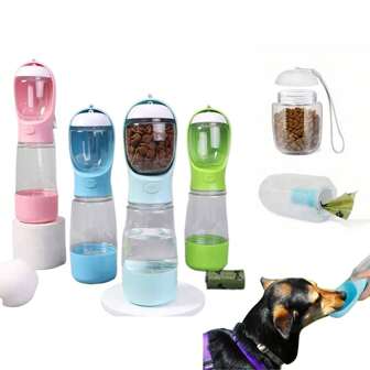 1Pc Outdoor Multi-Functional Three-In-One Water Cup,PET Safe Transparent Cup , Pet Travel Water Cup, Food Box, Garbage Bag Three-In-One Pet Drinker, Portable Bowl, Cat And Dog Travel Water Bottle,Solve The Three Major Problems Of Safety, Hygiene And Convenience For Pets Walking
